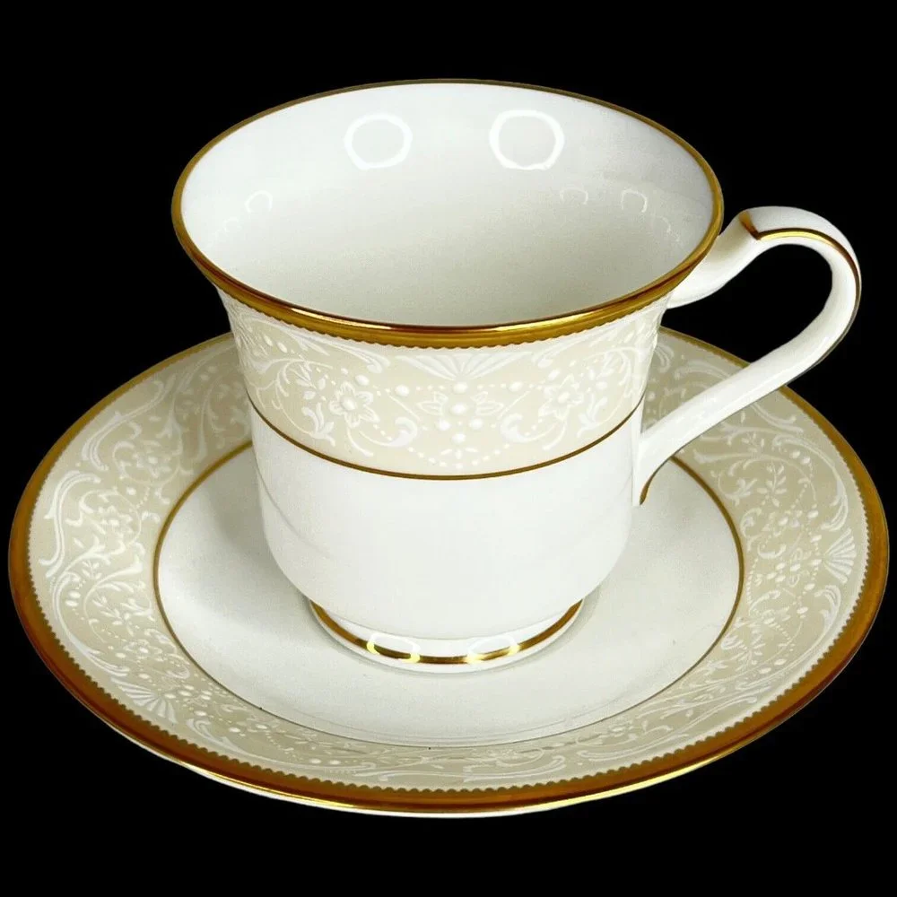 Noritake White Palace Footed Cup And Saucer Set of 2 Bone China NEW‎ With Tags